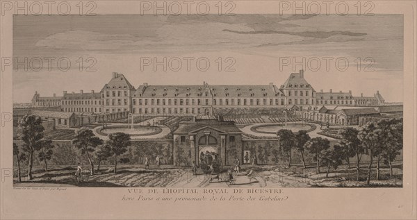 The Royal Hospital of Bicestre. Jacques Rigaud (French, 1681-1754). Engraving