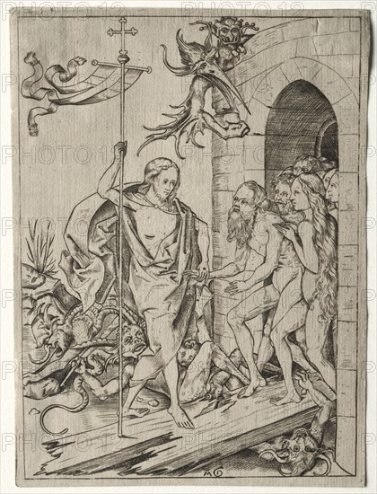 The Descent into Limbo, 1400s. Germany, 15th century. Engraving; sheet: 15.2 x 11.1 cm (6 x 4 3/8 in.); mat size: 36.2 x 24.5 cm (14 1/4 x 9 5/8 in.).