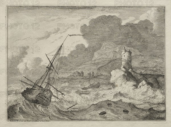Storm at Sea, 1701. Ludolf Backhuysen (Dutch, 1631-1708), Ludolf Backhuysen (Dutch, 1631-1708). Etching; sheet: 22 x 29.8 cm (8 11/16 x 11 3/4 in.); platemark: 17.5 x 23.9 cm (6 7/8 x 9 7/16 in.)
