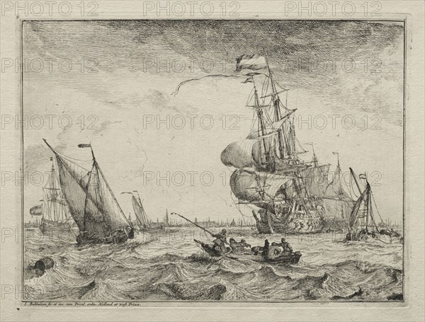 Ships Under Full Sail, 1701. Ludolf Backhuysen (Dutch, 1631-1708), Ludolf Backhuysen (Dutch, 1631-1708). Etching; sheet: 22.3 x 29.6 cm (8 3/4 x 11 5/8 in.); platemark: 17.9 x 24 cm (7 1/16 x 9 7/16 in.)