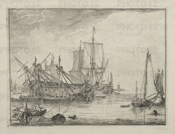 Ships Under Repair, 1701. Ludolf Backhuysen (Dutch, 1631-1708), Ludolf Backhuysen (Dutch, 1631-1708). Etching; sheet: 22.5 x 29.4 cm (8 7/8 x 11 9/16 in.); platemark: 17.9 x 23.6 cm (7 1/16 x 9 5/16 in.)