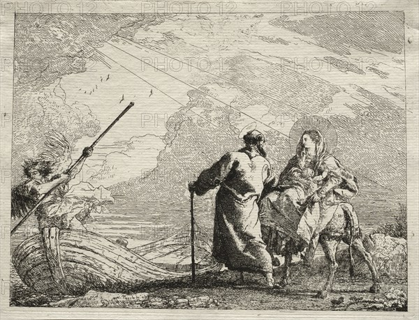 Flight into Egypt:  The Holy Family Arriving at the Bank of the River. Giovanni Domenico Tiepolo (Italian, 1727-1804). Etching