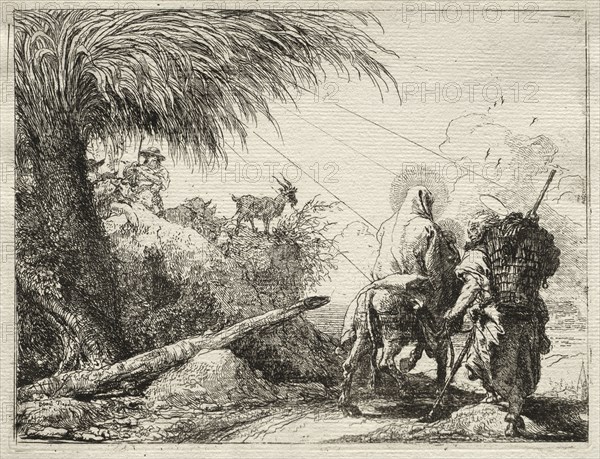 Flight into Egypt:  The Holy Family and the Palm Tree. Giovanni Domenico Tiepolo (Italian, 1727-1804). Etching