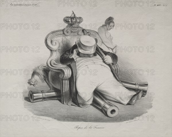 La Caricature (Journal) No. 199: Caricature, plate. 417: The Repose of France, 1834. Honoré Daumier (French, 1808-1879), Aubert. Lithograph; sheet: 27.2 x 35.3 cm (10 11/16 x 13 7/8 in.).