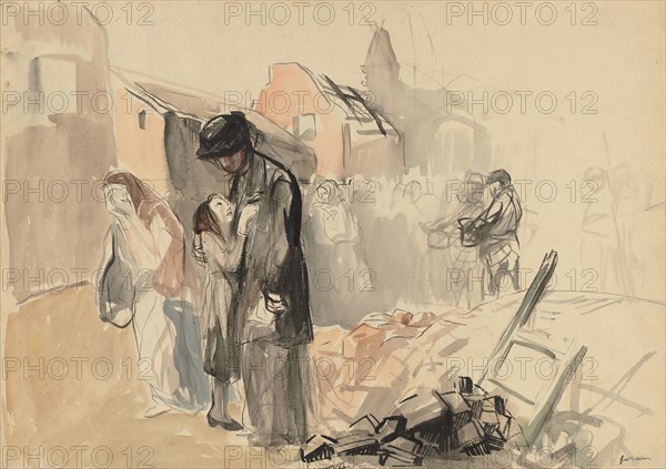 Reconquered Territory, c. 1919. Jean Louis Forain (French, 1852-1931). Black wash and watercolor over black crayon; sheet: 37 x 53.1 cm (14 9/16 x 20 7/8 in.).