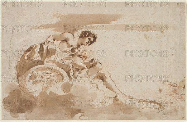 Venus and Cupid in a Chariot, 1615-1617. Guercino (Italian, 1591-1666). Pen and brown ink and brush and brown wash over red chalk; sheet: 25.5 x 39.4 cm (10 1/16 x 15 1/2 in.).