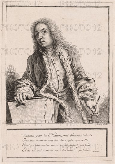 Antoine Watteau, c. 1727. François Boucher (French, 1703-1770), after Jean Antoine Watteau (French, 1684-1721). Etching and engraving; sheet: 37.3 x 26.4 cm (14 11/16 x 10 3/8 in.); platemark: 35.1 x 24.2 cm (13 13/16 x 9 1/2 in.)
