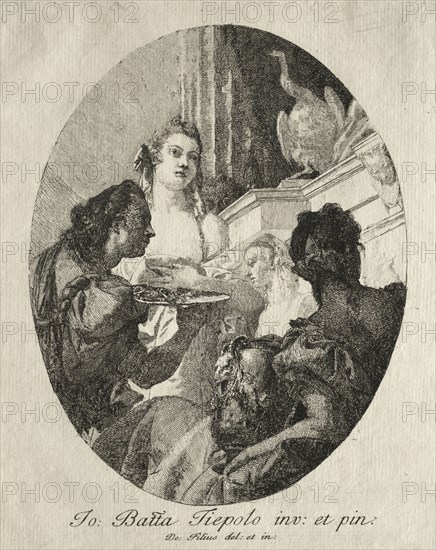 Three Women Presenting Gifts of Marc Anthony to Cleopatra. Giovanni Domenico Tiepolo (Italian, 1727-1804). Etching