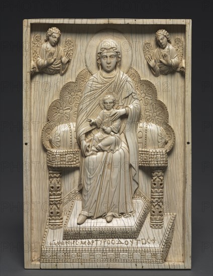 Ivory Plaque with Enthroned Mother of God ("The Stroganoff Ivory"), 950-1025. Byzantium, Constantinople, Byzantine period. Ivory; overall: 25.3 x 17.2 x 1.8 cm (9 15/16 x 6 3/4 x 11/16 in.).