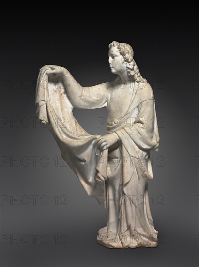 Angel from a Tomb, 1330-1350. Workshop of Tino di Camaino (Italian, c. 1285-1337). Marble; overall: 99.1 x 57.5 x 25.4 cm (39 x 22 5/8 x 10 in.).