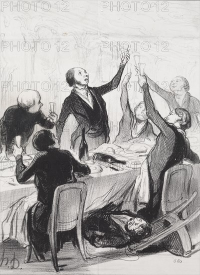 published in le Charivari (no du 12 octobre 1844): The Philanthropists of the Day, plate 8:  A 43d Toast...to the Temperance Society, 1844. Honoré Daumier (French, 1808-1879). Lithograph; sheet: 35.8 x 26.9 cm (14 1/8 x 10 9/16 in.); image: 23.5 x 17.8 cm (9 1/4 x 7 in.)