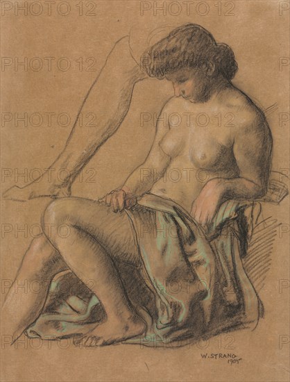 Draped Figure Seated, 1905. William Strang (British, 1859-1921). Charcoal; sheet: 32.2 x 22.6 cm (12 11/16 x 8 7/8 in.).