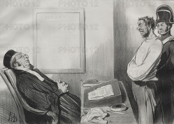 published in le Charivari (no du 20 octobre 1845): The Men of Justice, plate 15: You were hungry...That is not a Reason..., 1845. Honoré Daumier (French, 1808-1879). Lithograph; sheet: 26.4 x 34.8 cm (10 3/8 x 13 11/16 in.); image: 18.7 x 26.1 cm (7 3/8 x 10 1/4 in.).