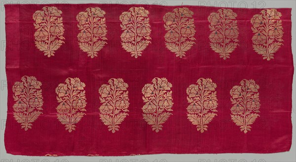 Brocade, 1700s - 1800s. India, Benares ?, 18th-19th century. Brocade, Kimkhwab; silk and gold; overall: 41.9 x 34.3 cm (16 1/2 x 13 1/2 in.)