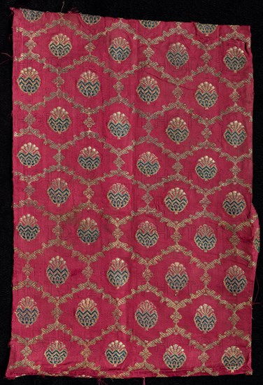 Brocade, 1800s. India, Gulbarga, 19th century. Brocade, "kimkhwab"; silk, cotton, gold thread; overall: 27.9 x 19.1 cm (11 x 7 1/2 in.)