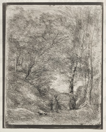 The Gardens of Horace, original impression 1855, printed in 1921. Jean Baptiste Camille Corot (French, 1796-1875). Cliché-verre; sheet: 38.5 x 30.5 cm (15 3/16 x 12 in.); image: 36.7 x 29.4 cm (14 7/16 x 11 9/16 in.).