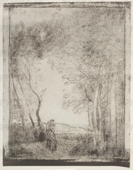 A Young Mother at the Entrance of a Wood, original impression 1856, printed in 1921. Jean Baptiste Camille Corot (French, 1796-1875). Cliché-verre; sheet: 36.6 x 28.5 cm (14 7/16 x 11 1/4 in.); image: 34 x 26 cm (13 3/8 x 10 1/4 in.).