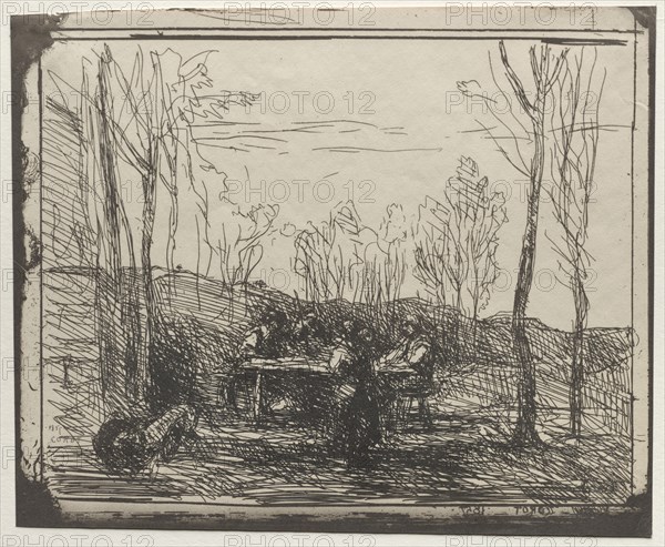 Breakfast in a Glade, original impression 1857, printed in 1921. Jean Baptiste Camille Corot (French, 1796-1875). Cliché-verre; sheet: 16.2 x 20 cm (6 3/8 x 7 7/8 in.); image: 14.6 x 18.6 cm (5 3/4 x 7 5/16 in.).