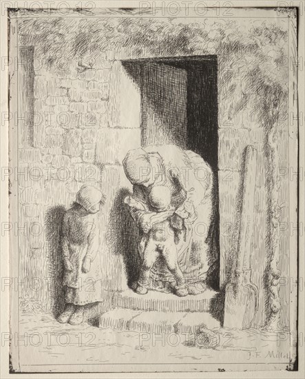 Maternal Precaution. Jean-François Millet (French, 1814-1875). Cliché-verre