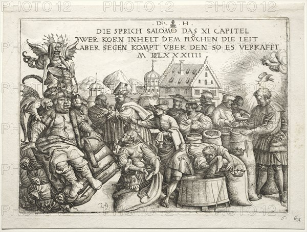 Illustration to proverbs XI (The Hoarders of Grain). Daniel I Hopfer (German, c. 1470-1536). Etching
