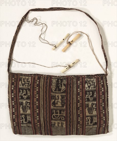 Textile Bag, c. 1100-1400. Peru, Central Coast, Chancay, Pachacamac, 12th-15th century. Tabby weave, warp patterned; wool; average: 24.2 x 38.8 cm (9 1/2 x 15 1/4 in.)