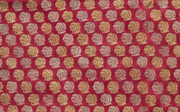 Fragment, 1800s. India, Benares ?, 19th century. Brocade; silk, gold and silver threads; overall: 21.3 x 60.2 cm (8 3/8 x 23 11/16 in.).