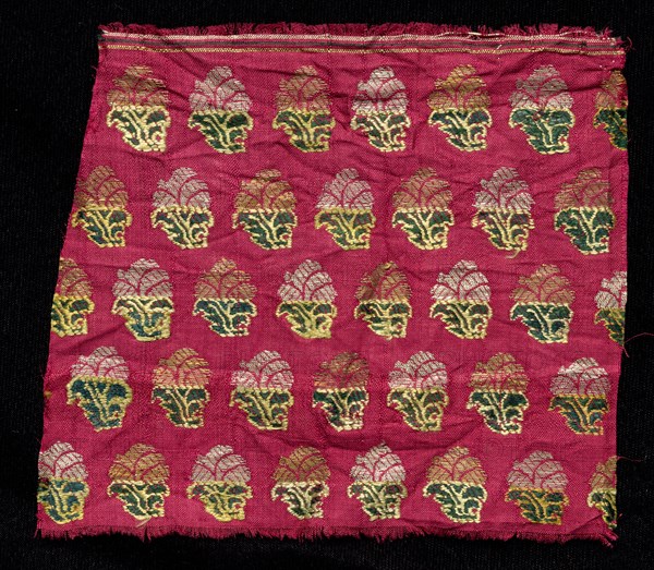 Fragment, 1800s. India, 19th century. Brocade; silk, gold and silver threads; overall: 12.7 x 15.2 cm (5 x 6 in.).