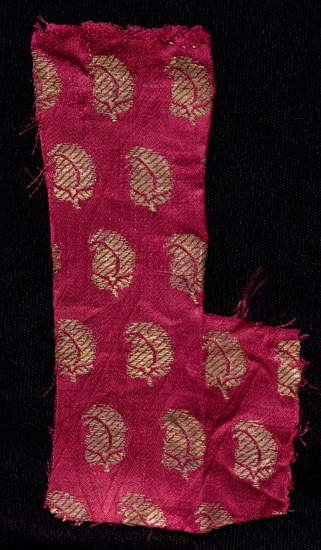 Fragment, 1800s. India, 19th century. Brocade; silk and metal; overall: 12.7 x 6.4 cm (5 x 2 1/2 in.).