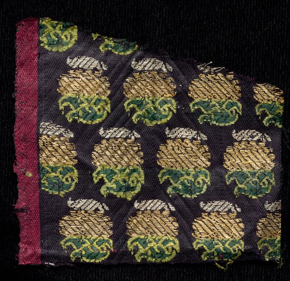 Fragment, 1800s. India, 19th century. Brocade; silk, gold and silver threads; overall: 7.6 x 8.3 cm (3 x 3 1/4 in.)