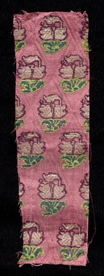Fragment, 1800s. India, 19th century. Brocade; sateen ground with silk and metal thread; overall: 12.7 x 3.8 cm (5 x 1 1/2 in.)