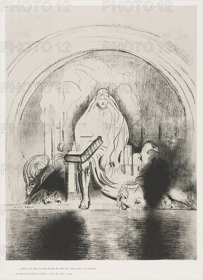 The Apocalypse of Saint John:  And I saw in the right hand of him that sat on the throne a book written within and on the back close sealed with seven seals, 1899. Odilon Redon (French, 1840-1916). Lithograph