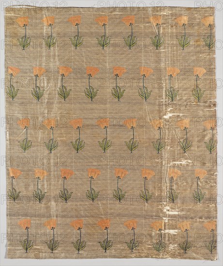 Textile with field of poppies on a golden ground, 1600-1750. Iran, Safavid Period. Twill weave with supplementary weft, stamped: silk and gilt-metal thread; overall: 82 x 66.7 cm (32 5/16 x 26 1/4 in.)