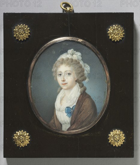 Portrait of a Noblewoman, c. 1795. Russia, late 18th century. Watercolor on ivory in a gilt metal mount and stained wood frame; framed: 12.7 x 11.3 cm (5 x 4 7/16 in.); unframed: 7.9 x 6.1 cm (3 1/8 x 2 3/8 in.).