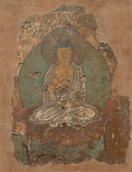 Buddha in the Preaching Attitude, 618-1279. China, Tang dynasty (618-907) - Song dynasty (960-1279). Fresco; overall: 49 x 35 cm (19 5/16 x 13 3/4 in.).