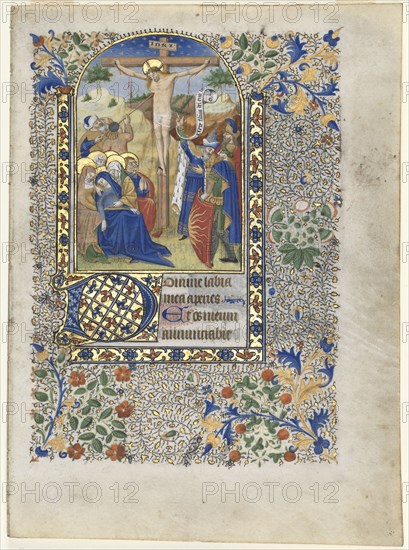 Leaf from a Book of Hours: The Crucifixion (Hours of the Cross), c. 1435. France (Angers, Nantes, or Poitiers), 15th century. Ink, tempera, and gold on vellum; sheet: 22 x 16.2 cm (8 11/16 x 6 3/8 in.)