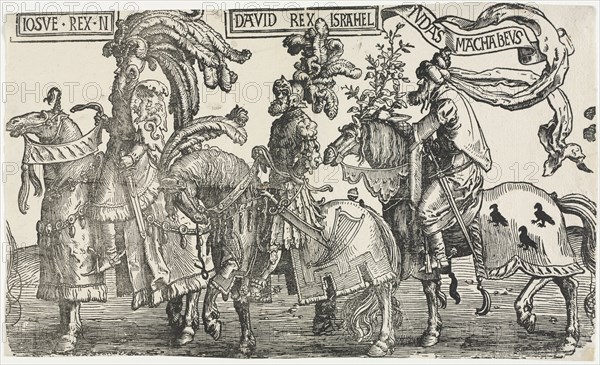 The Nine Heroes:  Joshua, David, Judas Maccabees, 1515-1517. Lucas van Leyden (Dutch, 1494-1533). Woodcut