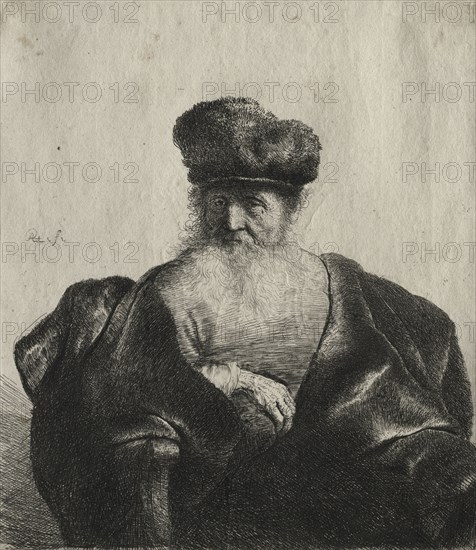 Old Man with Beard, Fur Cap, and Velvet Cloak, c. 1632. Rembrandt van Rijn (Dutch, 1606-1669). Etching and engraving; sheet: 15.1 x 13.1 cm (5 15/16 x 5 3/16 in.); platemark: 14.8 x 13 cm (5 13/16 x 5 1/8 in.)
