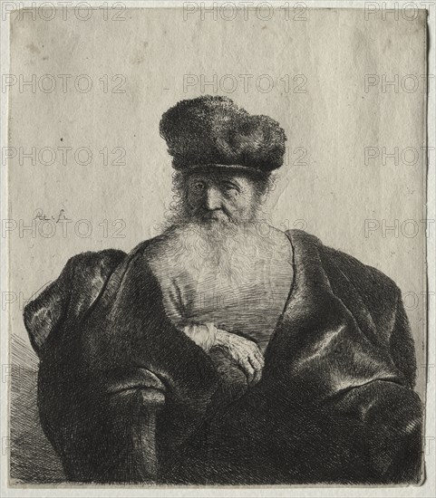 Old Man with Beard, Fur Cap, and Velvet Cloak, c. 1632. Rembrandt van Rijn (Dutch, 1606-1669). Etching and engraving; sheet: 15.1 x 13.1 cm (5 15/16 x 5 3/16 in.); platemark: 14.8 x 13 cm (5 13/16 x 5 1/8 in.)