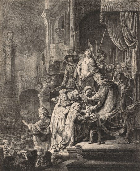 Christ Before Pilate: Large Plate, 1636. Rembrandt van Rijn (Dutch, 1606-1669). Etching and engraving; sheet: 55.5 x 45.2 cm (21 7/8 x 17 13/16 in.)