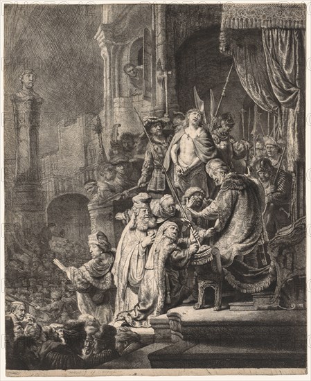 Christ Before Pilate: Large Plate, 1636. Rembrandt van Rijn (Dutch, 1606-1669). Etching and engraving; sheet: 55.5 x 45.2 cm (21 7/8 x 17 13/16 in.)