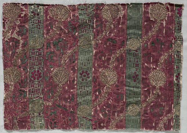 Velvet Fragment, 1400-1450. Italy, Lucca or Venice ?, first half 15th century. Velvet (cut, voided, brocaded); silk and metal thread; overall: 41.9 x 59.4 cm (16 1/2 x 23 3/8 in.)