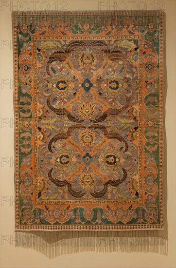 Royal Carpet with Silk and Metal Thread, 1600-1625. Iran, Isfahan, Safavid period, 17th Century. Brocaded gilt- and silver-metal thread; cotton warp, cotton and silk wefts; silk pile, asymmetrical knot, 295 per sq. in.; average: 205.7 x 142.3 cm (81 x 56 in.)