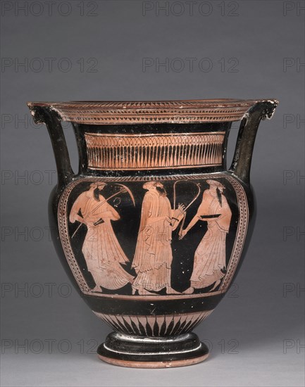 Column Krater, c. 470-460 BC. Attributed to Pig Painter (Greek). Red-figure terracotta; diameter: 40.6 cm (16 in.); overall: 42.5 cm (16 3/4 in.).