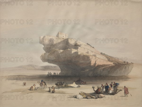Approach to Petra, an Ancient Watch Tower Commanding the Valley of El Chor, 1839. David Roberts (British, 1796-1864). Color lithograph