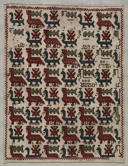 Pillow Cover, 1800s. Greece, Ionian Islands, 19th century. Embroidery: silk on linen tabby ground; overall: 54.6 x 42 cm (21 1/2 x 16 9/16 in.)