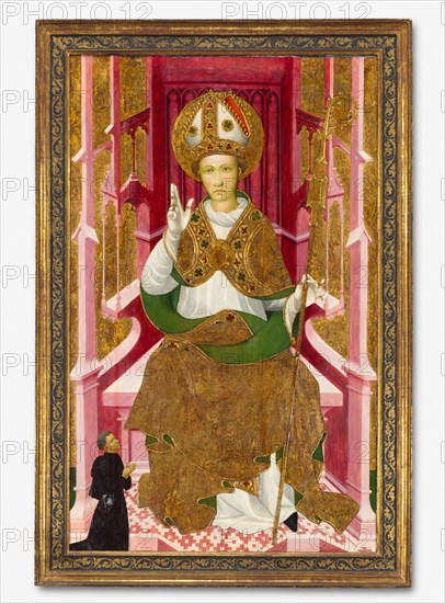 A Bishop Saint with a Donor (Saint Louis of Toulouse?), early 1400s. Spain, Catalonia, early 15th century. Tempera with raised and gilded gesso on wood; framed: 191.4 x 127.3 x 14 cm (75 3/8 x 50 1/8 x 5 1/2 in.); painted surface: 171.5 x 107 cm (67 1/2 x 42 1/8 in.); panel: 178 x 117.2 cm (70 1/16 x 46 1/8 in.).