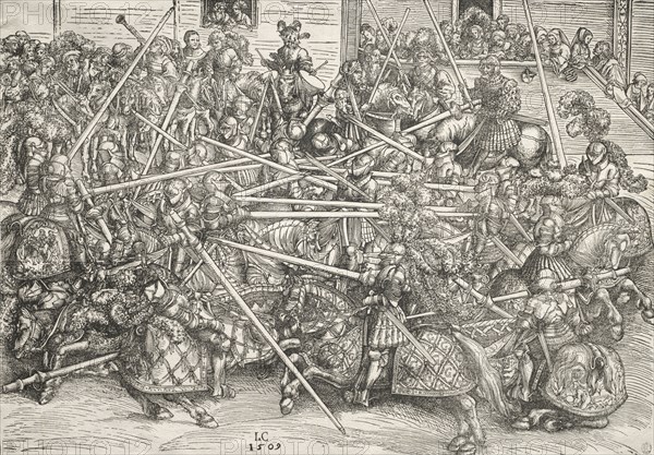 The Tournament with lances, 1509. Lucas Cranach (German, 1472-1553). Woodcut; sheet: 29 x 41.6 cm (11 7/16 x 16 3/8 in.)