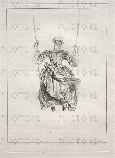 The Swing. François Boucher (French, 1703-1770), after Jean Antoine Watteau (French, 1684-1721). Etching; sheet: 28.6 x 21 cm (11 1/4 x 8 1/4 in.); platemark: 24.6 x 18 cm (9 11/16 x 7 1/16 in.); border: 22.4 x 16.6 cm (8 13/16 x 6 9/16 in.)