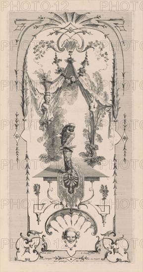 Harlequin, Arabesque. Louis Crépy (French), after Jean Antoine Watteau (French, 1684-1721). Engraving