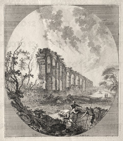 Ancient Ruins: Ancient Aqueduct, 1756. Jean-Claude-Richard de Saint-Non (French, 1727-1791), after Jean Baptiste Le Prince (French, 1734-1781). Etching; platemark: 27.2 x 23.7 cm (10 11/16 x 9 5/16 in.)